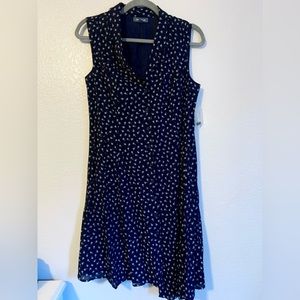 ModCloth size 8 collar button sundress 100% cotton navy blue with white flowers